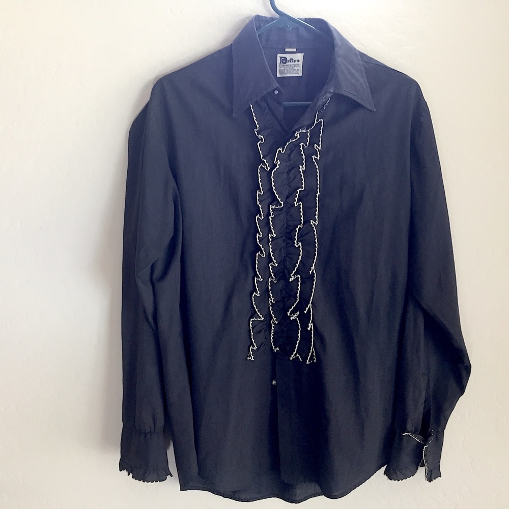 Vintage - Delton - Black Tuxedo Shirt - Ruffles - Medium - Men’s